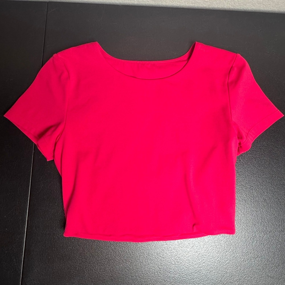 CRZ YOGA Women Hot Pink Short Sleeve Crop Top Athletic Crew Neck Shirt